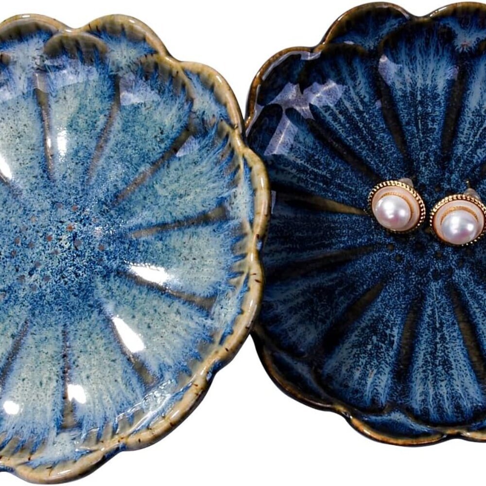 Ceramic Jewelry Dish Ring Plate Tray Vintage Lotus Shaped Jewelry Key Bowl Ring